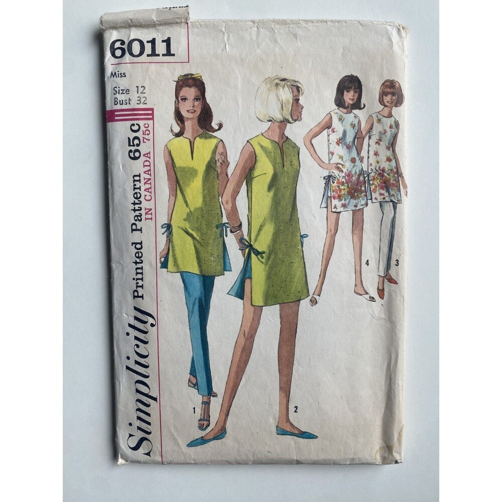 Simplicity #6011 Misses' One-Piece Beach Dress and Pants in Two Lengths 1965 Mod